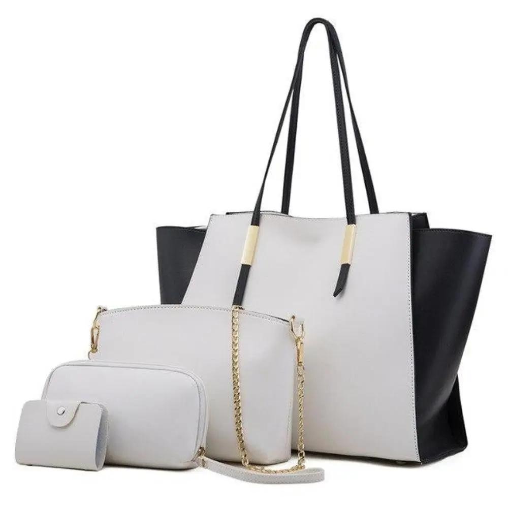 Ensemble de sacs cabas blanc et noir avec pochettes et bandoulière à chaîne