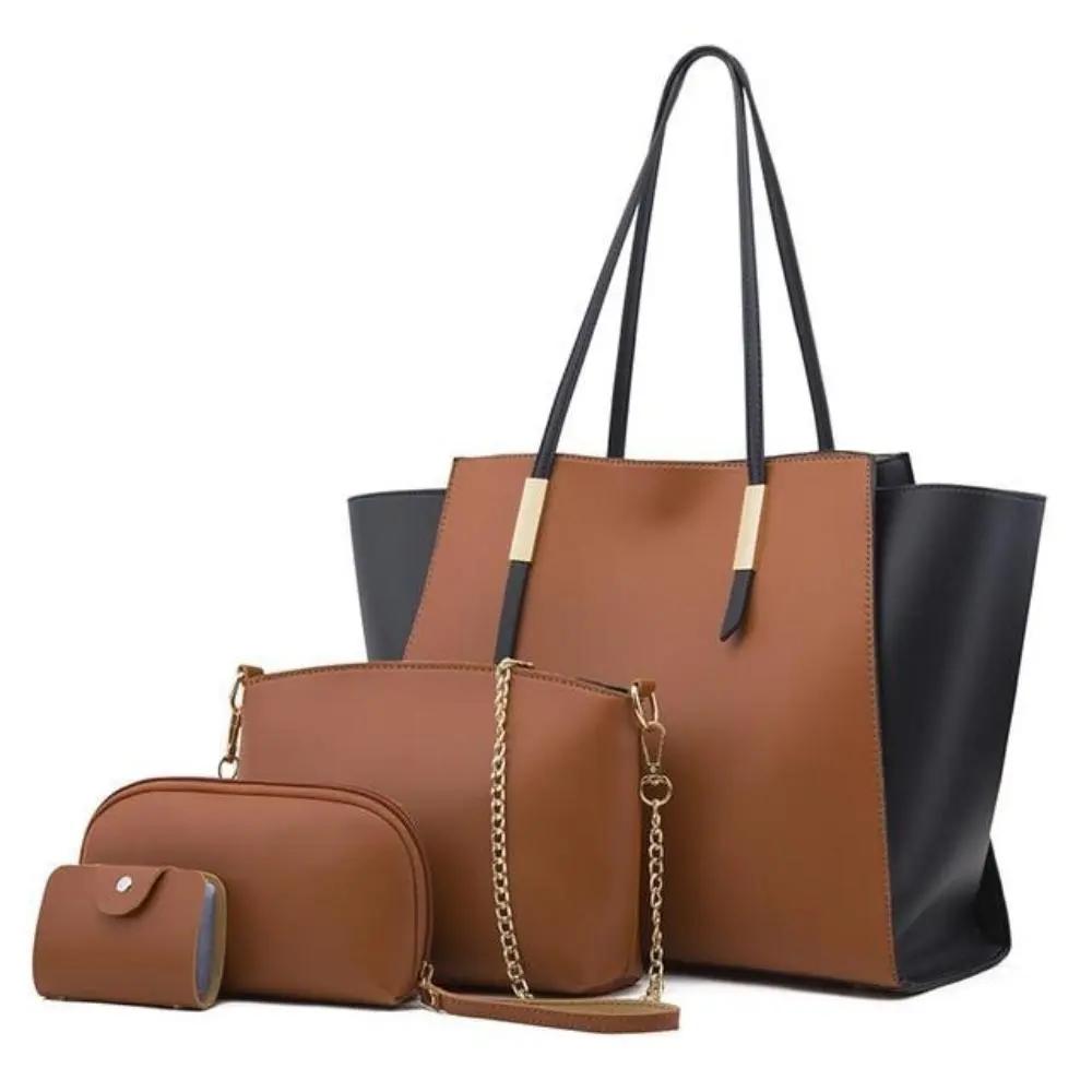 Ensemble de sacs cabas marron avec pochettes et bandoulière à chaîne dorée