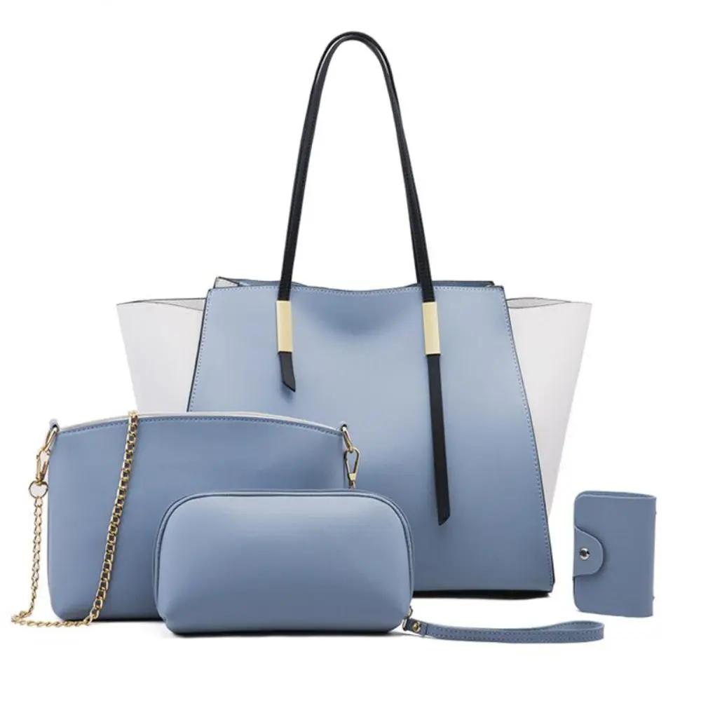 Ensemble de sacs shopping bleu : grand cabas, pochette zippée et sac ceinture
