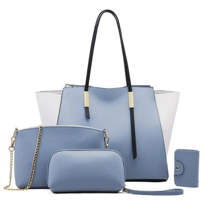 Ensemble de sacs shopping bleu : grand cabas, pochette zippée et sac ceinture