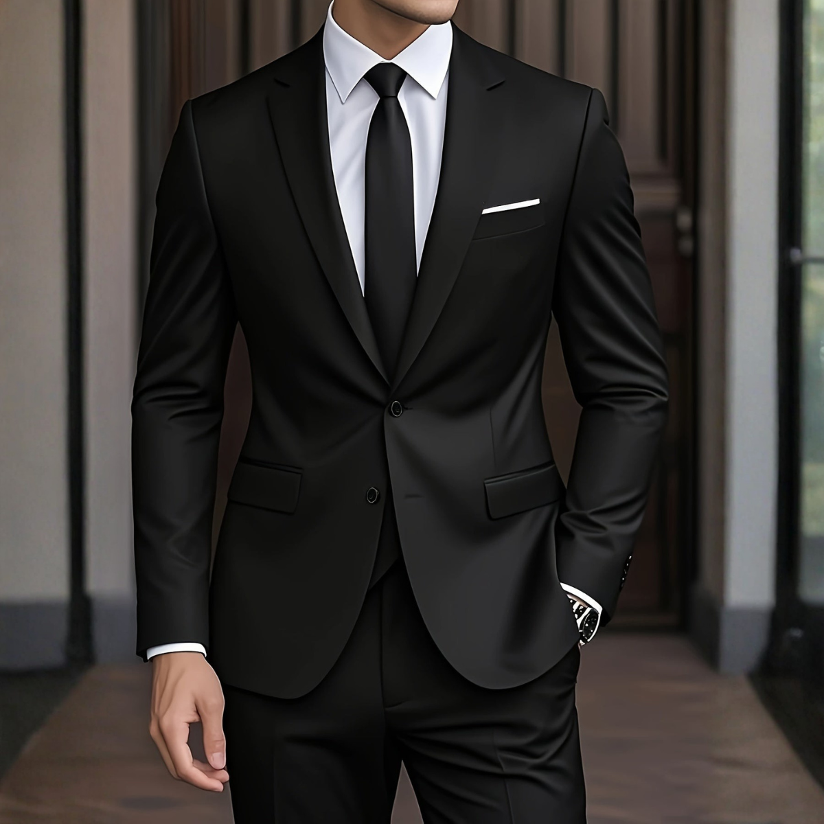 Veste de costume Danoir Paris™ noir, col cranté, poche poitrine et bouton ton sur ton.