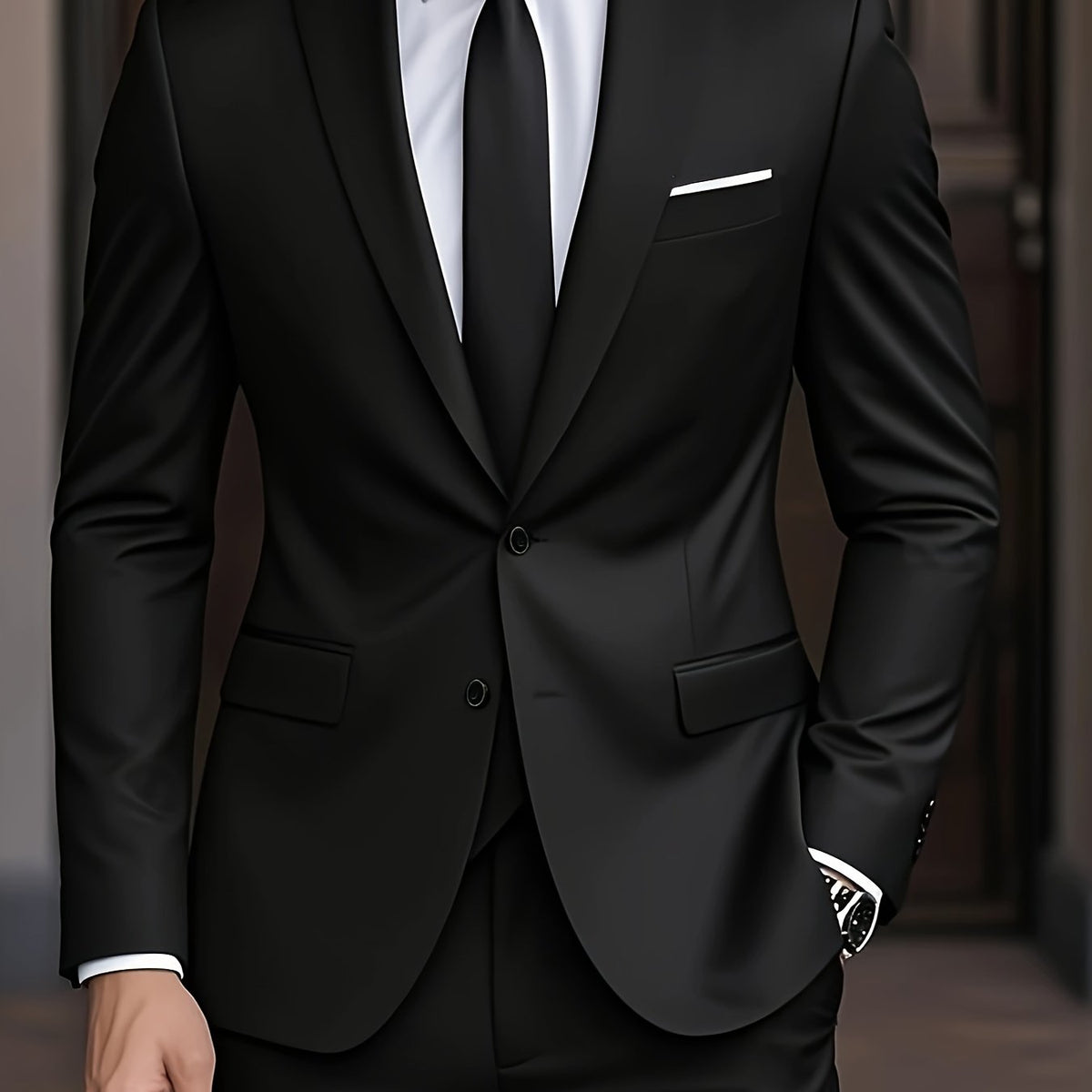 Veste de costume Danoir Paris™ noir, boutons ton sur ton, poche plaquée.