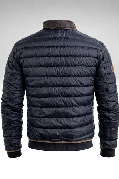 Veste matelassée premium Danoir Paris™ bleu marine, coutures horizontales, col montant