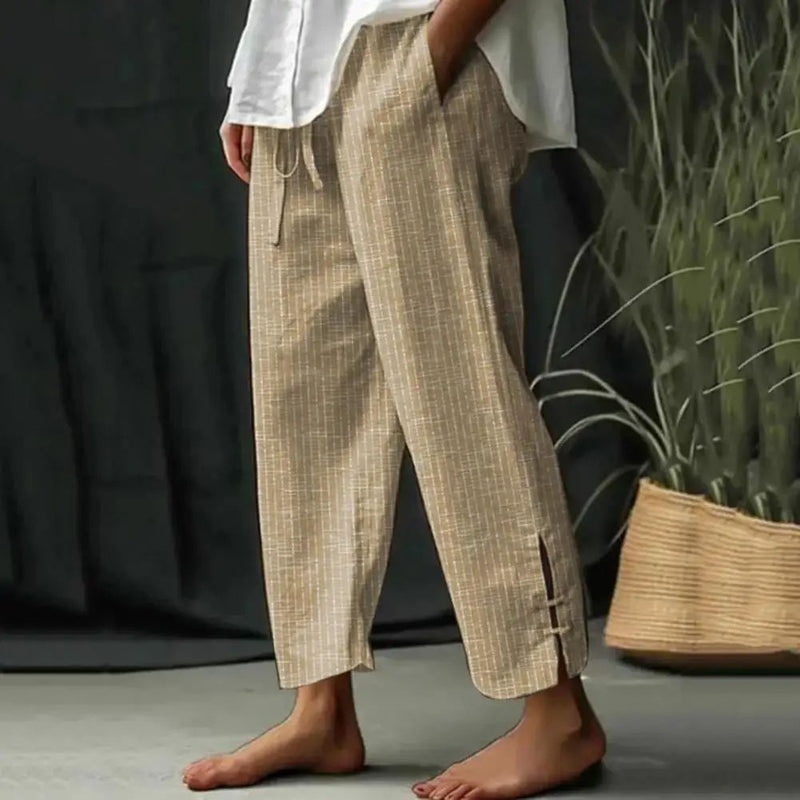 Pantalon ample beige à cordon, jambe large et longueur cheville