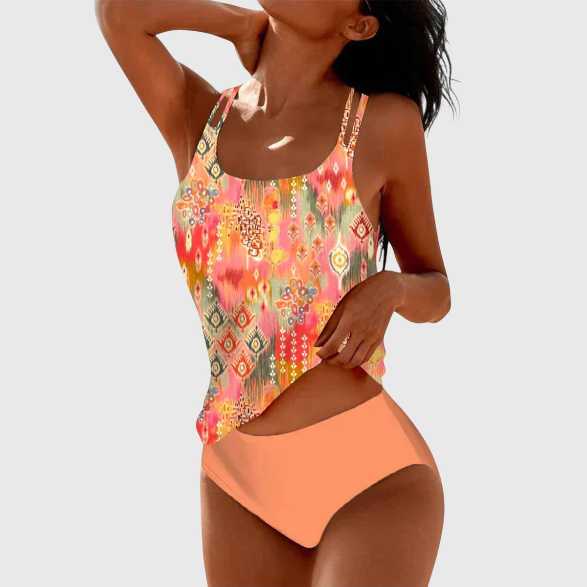 Ensemble de maillots de bain débardeur imprimé orange-rose et slip orange