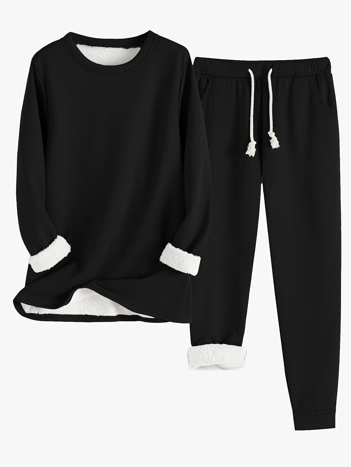 Ensemble de détente noir : sweat manches longues et pantalon jogging à cordon.