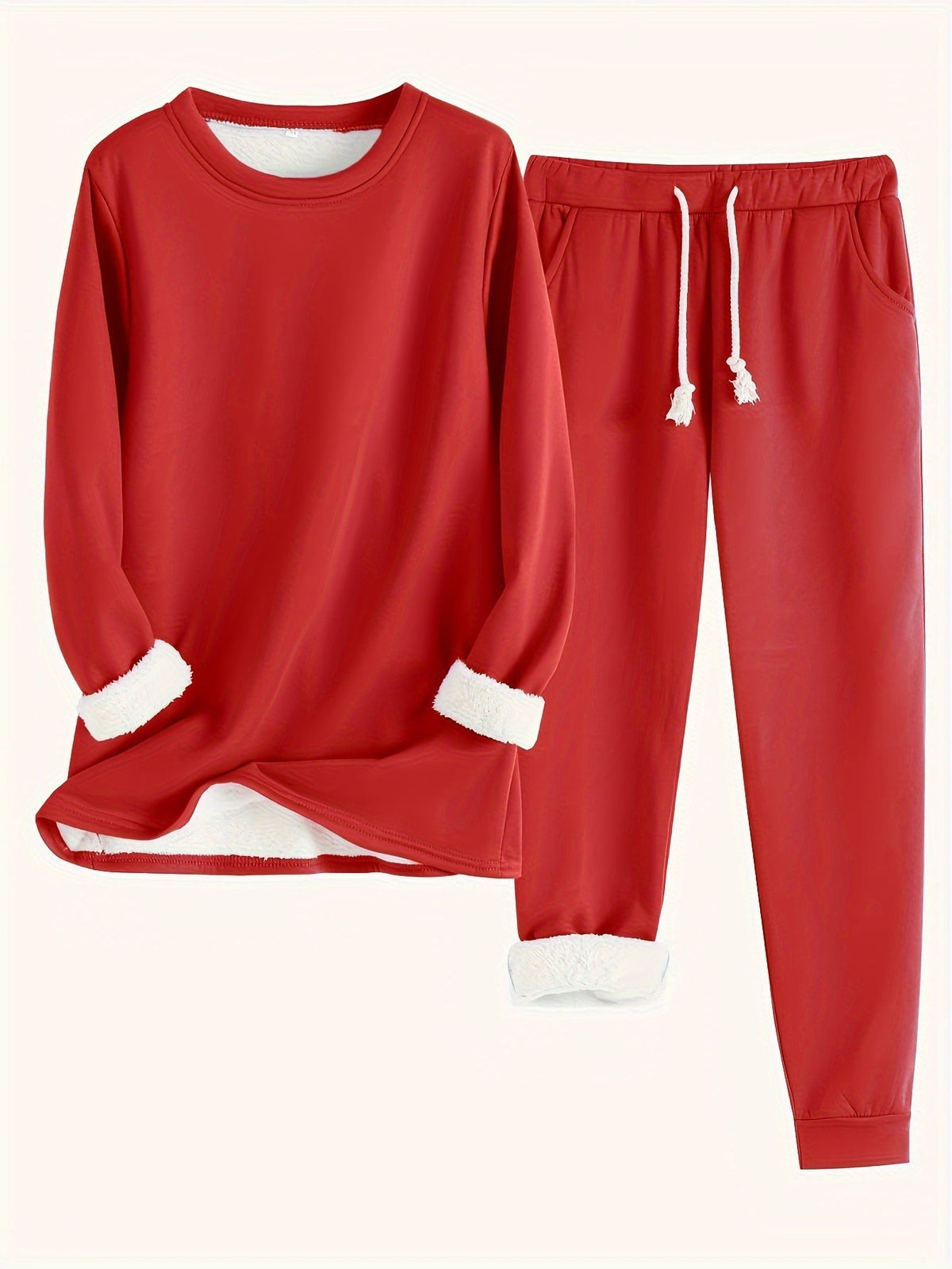 Ensemble de détente rouge : sweat manches longues et pantalon jogging à cordon.