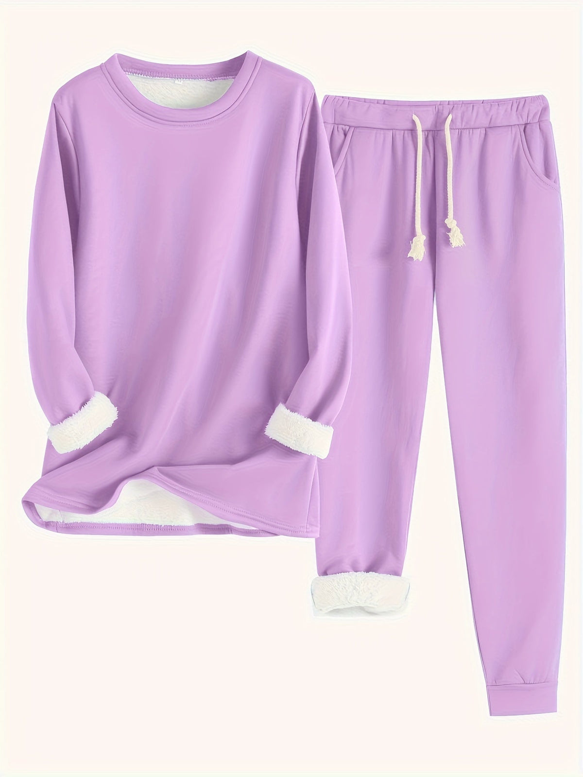 Ensemble de détente violet clair : sweat manches longues et pantalon jogging à cordon.