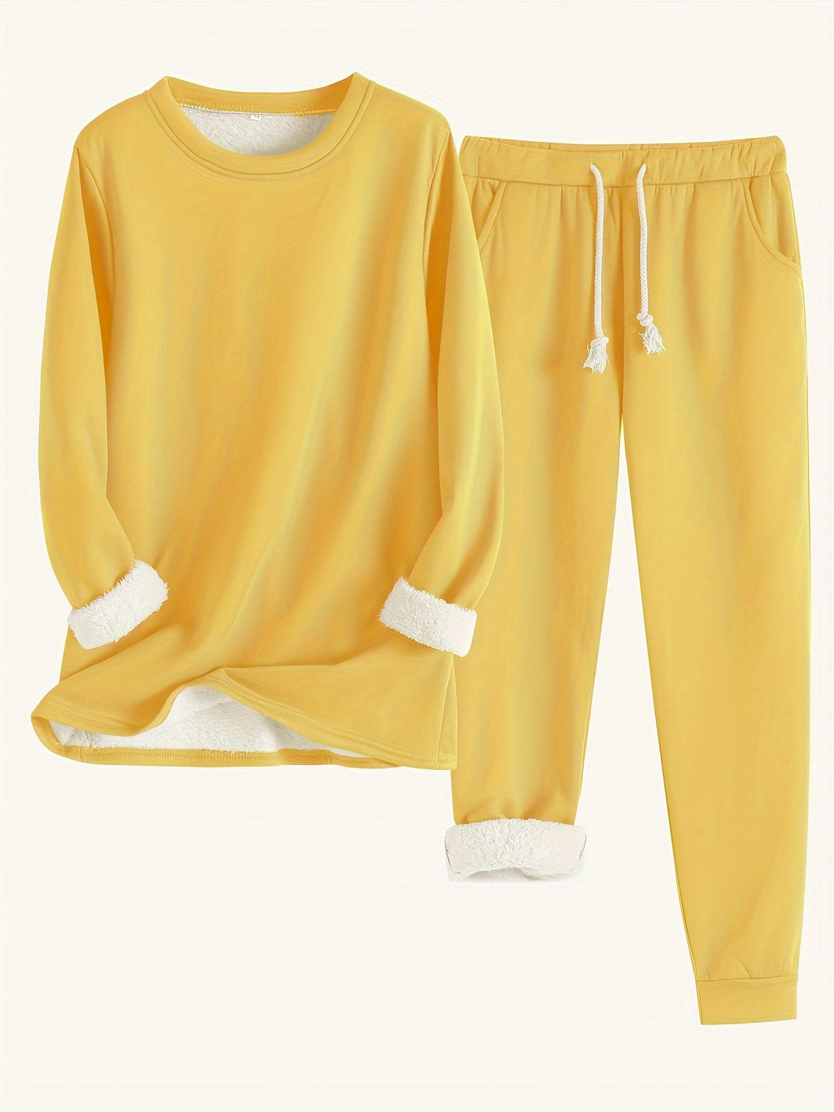 Ensemble loungewear : sweat à manches longues et pantalon jogging jaune avec cordon