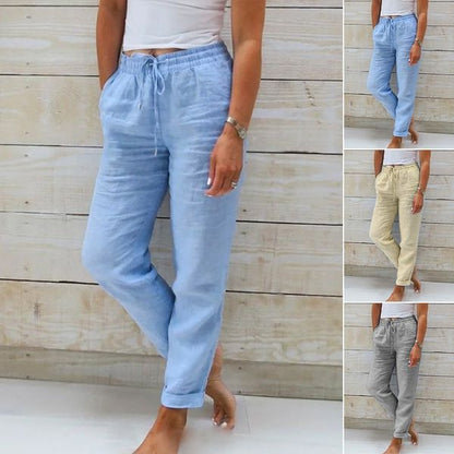 Pantalon ample en jean bleu clair, taille élastique à cordon, bas resserré