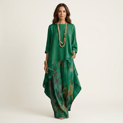 Cariola | Ensemble en Satin de Coton à Deux Pièces avec Tunique Asymétrique