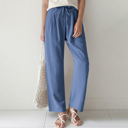 Pantalon ample décontracté bleu avec cordon à la taille et jambes fluides