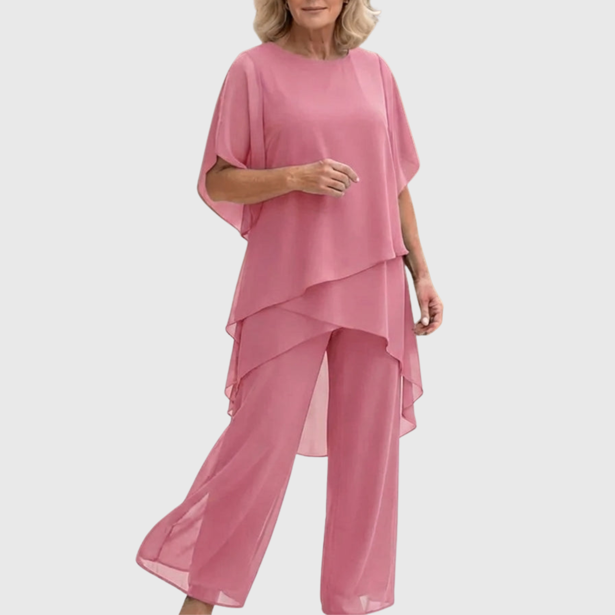 Ensemble palazzo rose pâle : haut ample superposé et pantalon fluide à jambe large
