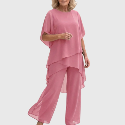 Ensemble palazzo rose pâle : haut ample superposé et pantalon fluide à jambe large