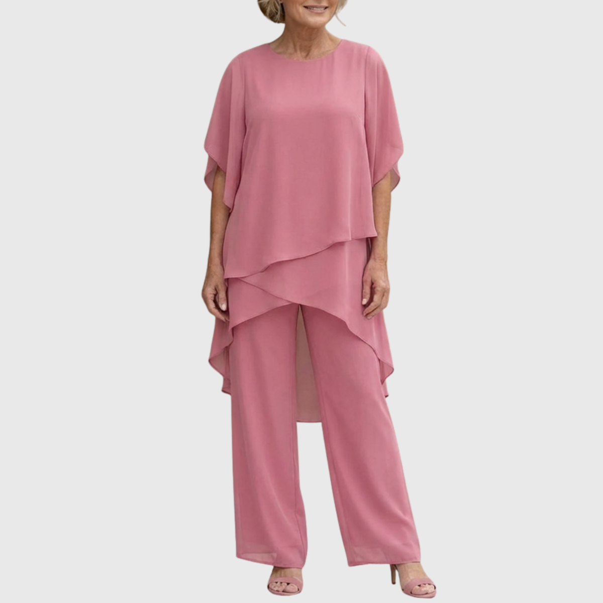 Ensemble palazzo rose : haut ample superposé et pantalon fluide à jambe large