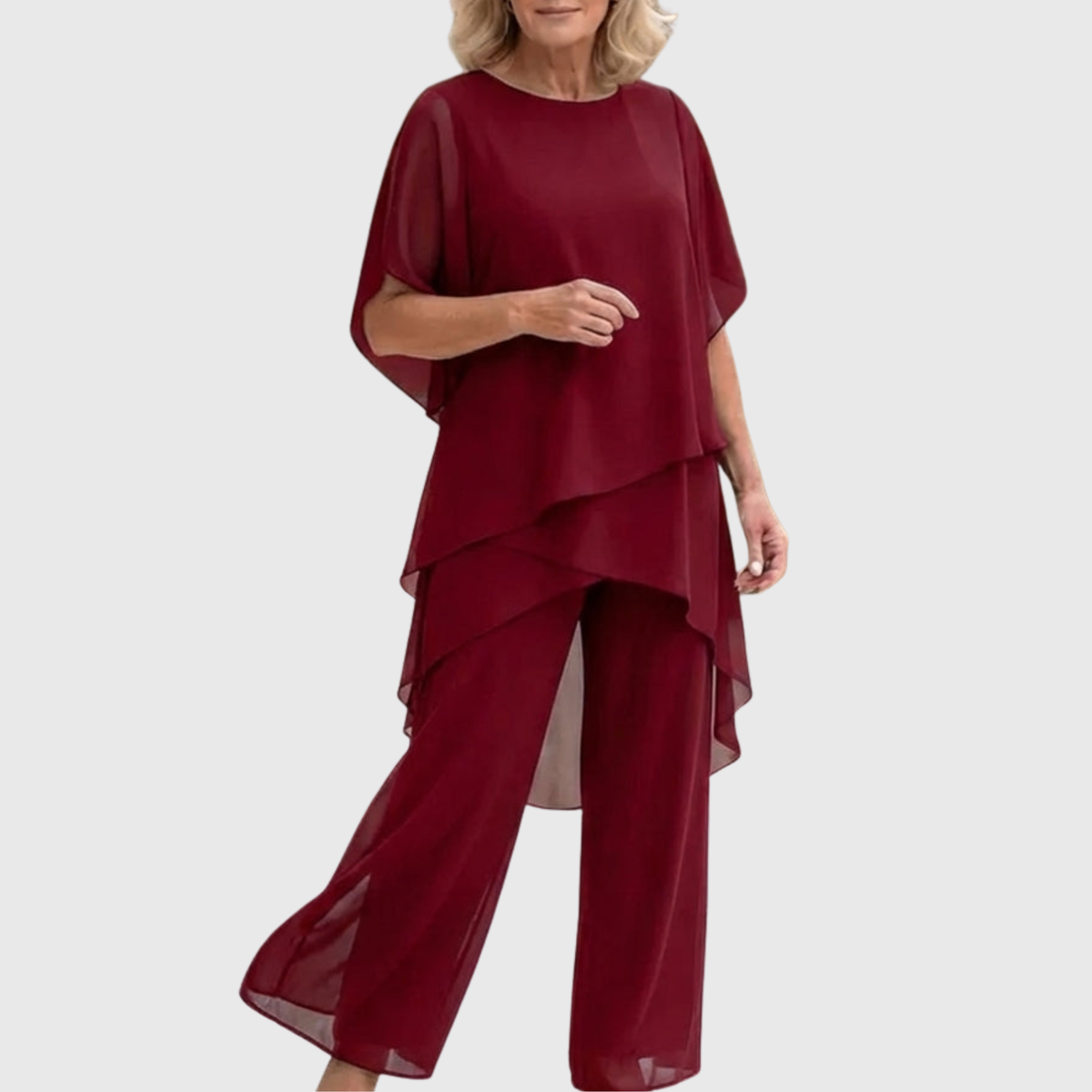 Ensemble palazzo bordeaux : haut ample superposé et pantalon fluide à jambe large