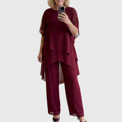Ensemble palazzo bordeaux : haut ample superposé et pantalon fluide à jambe large