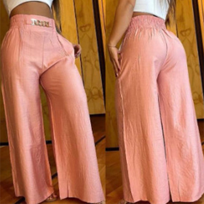 Pantalon Évelyne™ rose pêche taille haute à jambes larges