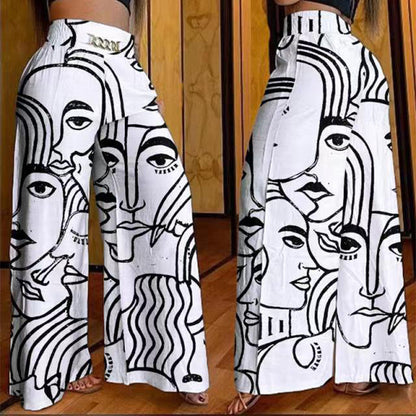Pantalon Évelyne™ imprimé monochrome taille haute à jambes larges