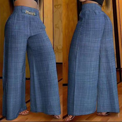 Pantalon Évelyne™ bleu taille haute à jambes larges