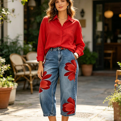 Capucine | Jean large à imprimé floral