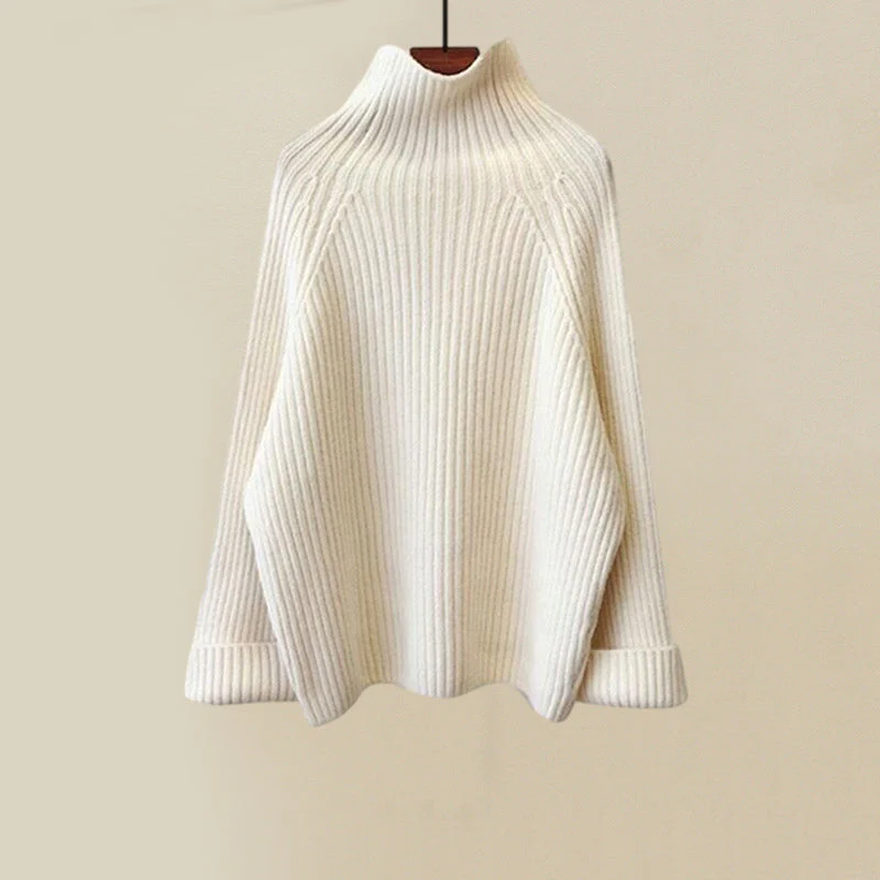 Ensemble Gabby en maille douillette blanc : pull à col montant côtelé