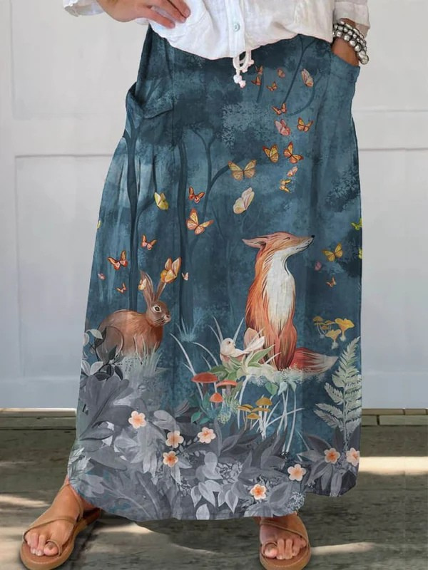 Roxy™ | Jupe décontractée à poches avec imprimé floral vintage et animaux