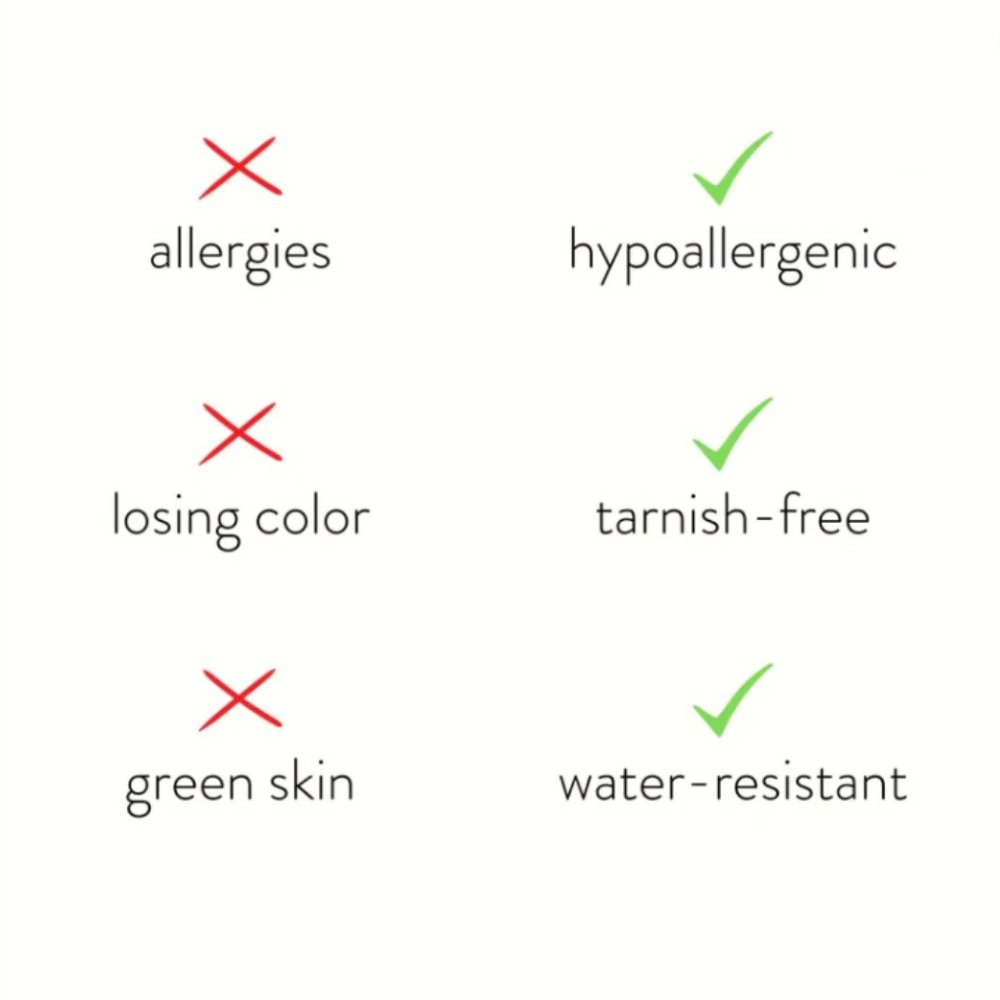Pictogrammes d’entretien: hypoallergénique, sans ternissement, résistant à l’eau