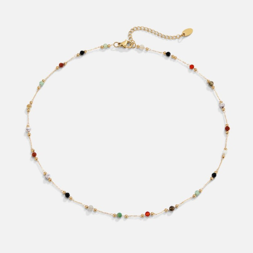 Collier fin doré à pierres multicolores, tour de cou ajustable