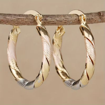 Boucles d’oreilles créoles rondes vintage à texture torsadée dorée et argentée