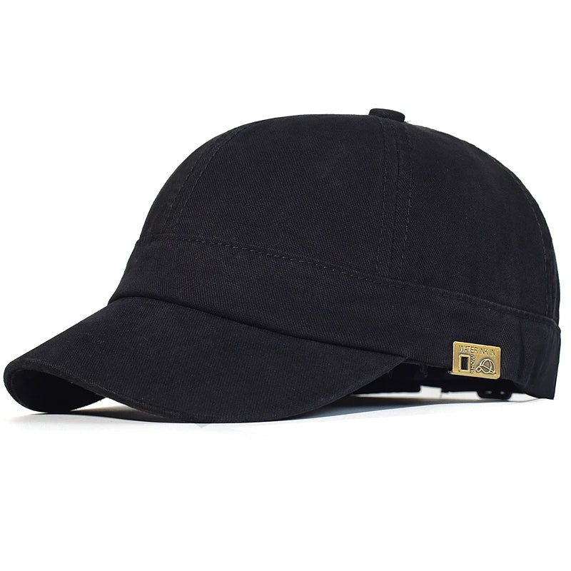 Casquette en coton noire pour homme, visière courbée, écusson logo sur le côté