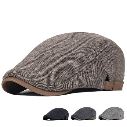 Casquettes homme motif chevrons : gris clair, gris foncé et noir, avec sangle marron