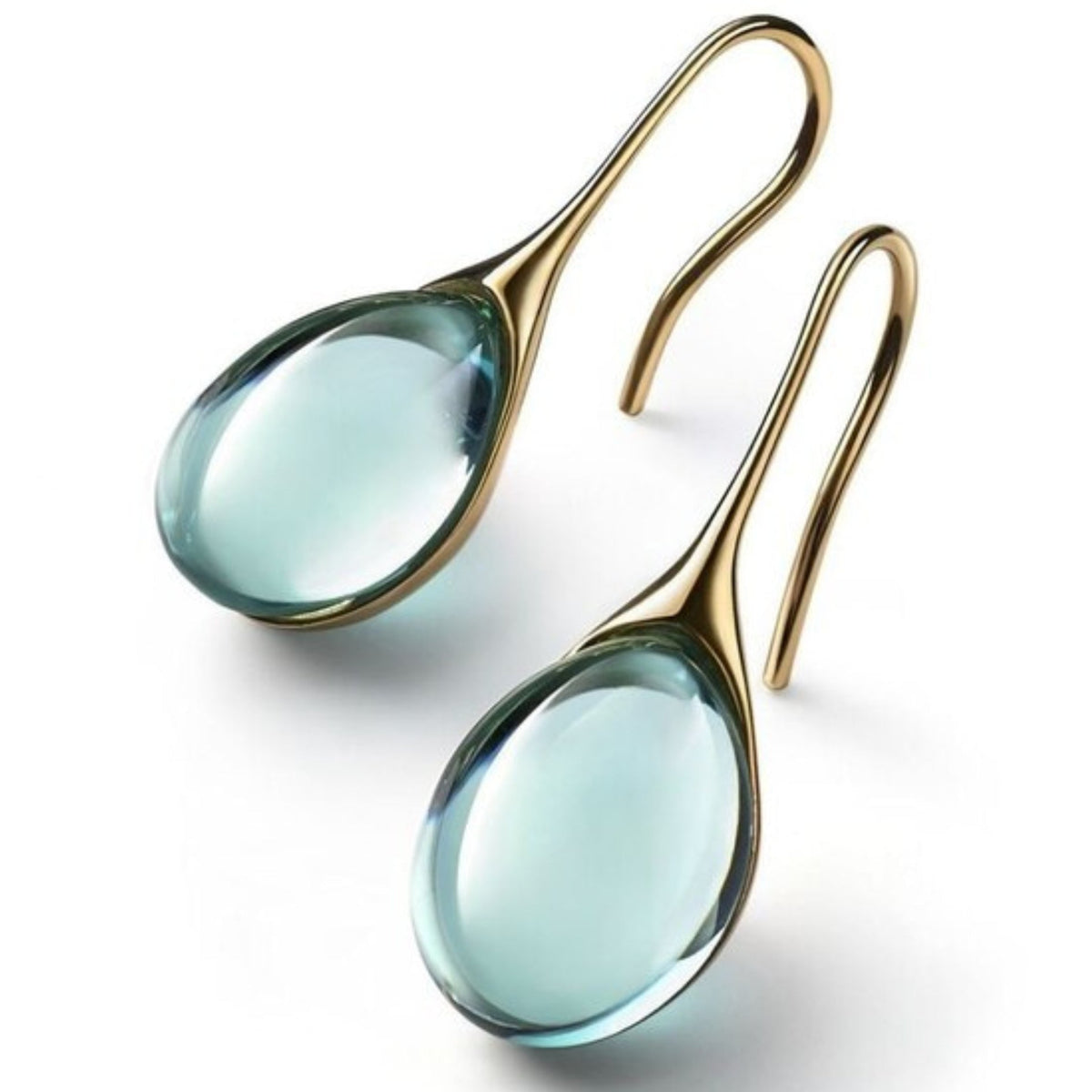 Boucles d’oreilles pendantes dorées à goutte en cristal vert menthe
