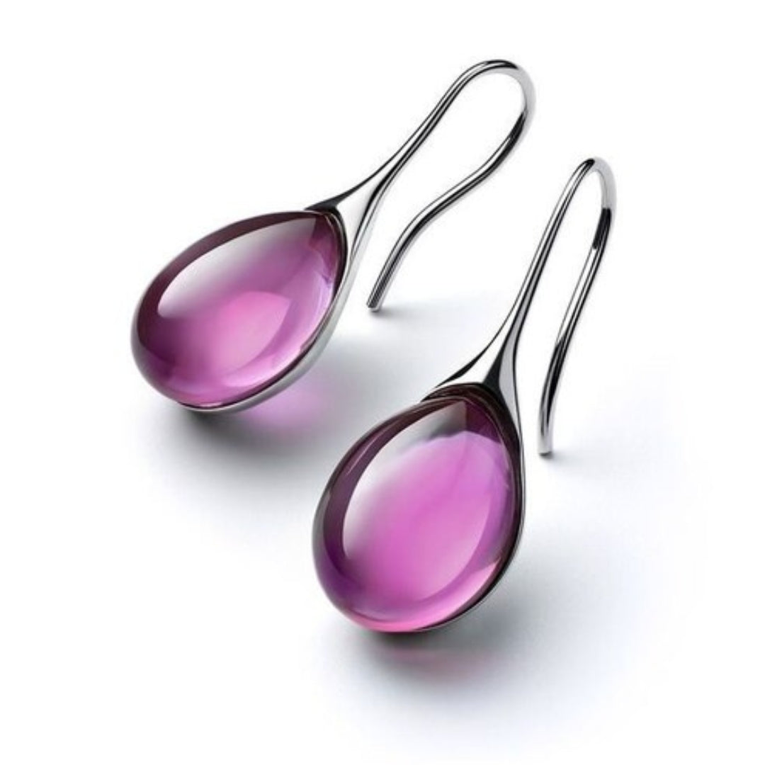 Boucles d’oreilles pendantes argentées à goutte en cristal lilas et rose