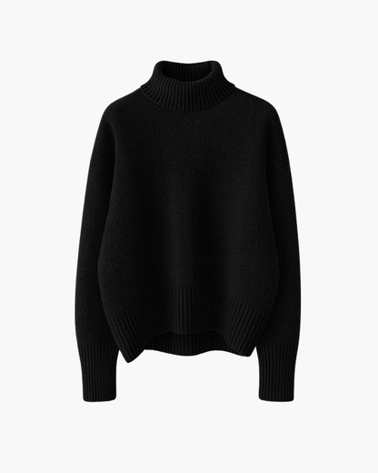 Pull en maille à col roulé, noir, vue de face, manches longues