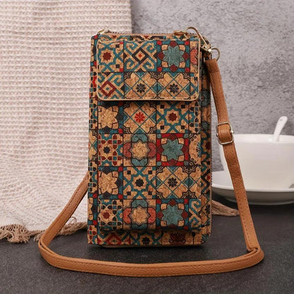 Sac bandoulière en tissu patchwork bleu et rouge, rabat à fermeture