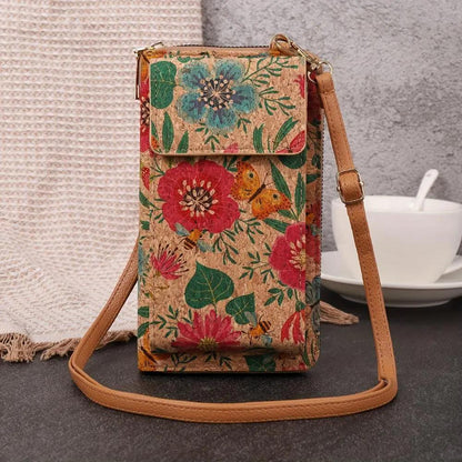 Sac bandoulière bohème rectangulaire beige, fleurs et feuilles vertes, rabat à boucle.