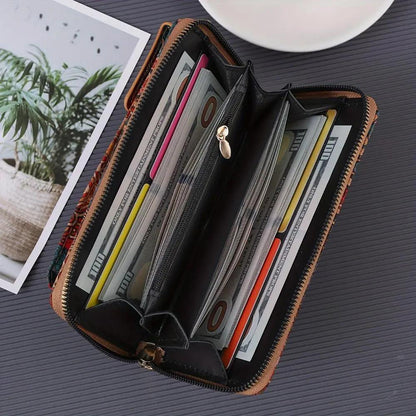 Portefeuille zippé en tissu, compartiments à cartes visibles à l’intérieur