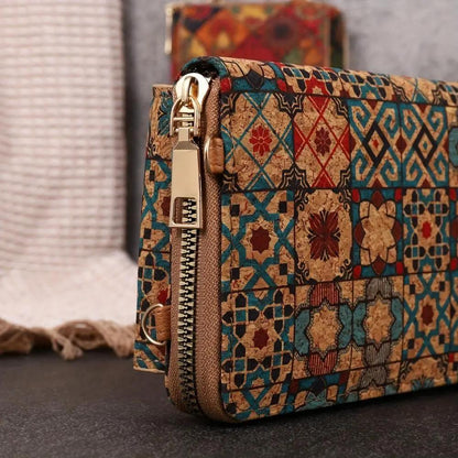 Sac bandoulière rectangulaire en tissu patchwork turquoise et rouge, bandoulière cuir