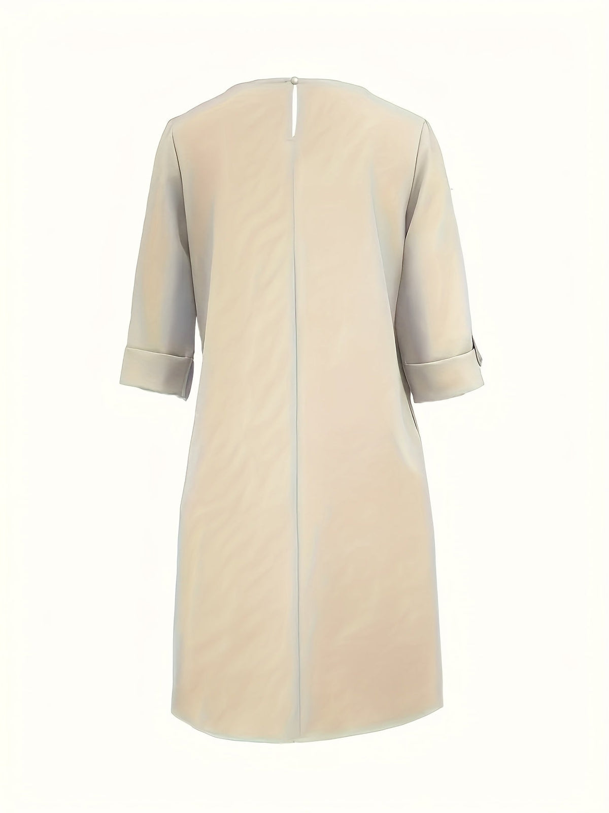 Robe crème manches trois-quarts, vue dos avec couture verticale et base droite
