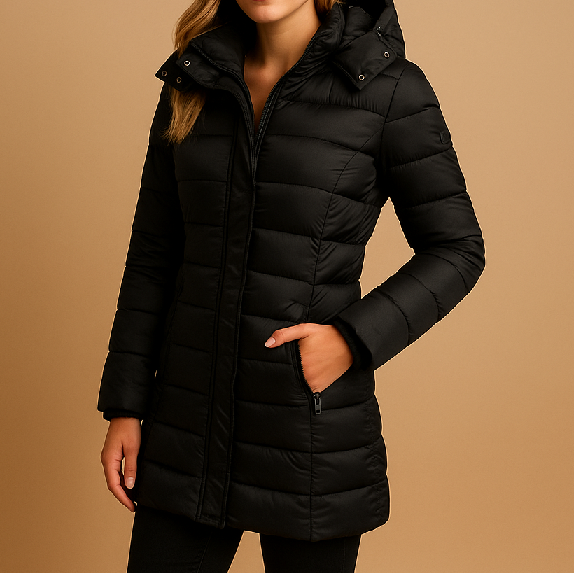 Veste légère matelassée Elize, noire, fermeture zippée, col montant