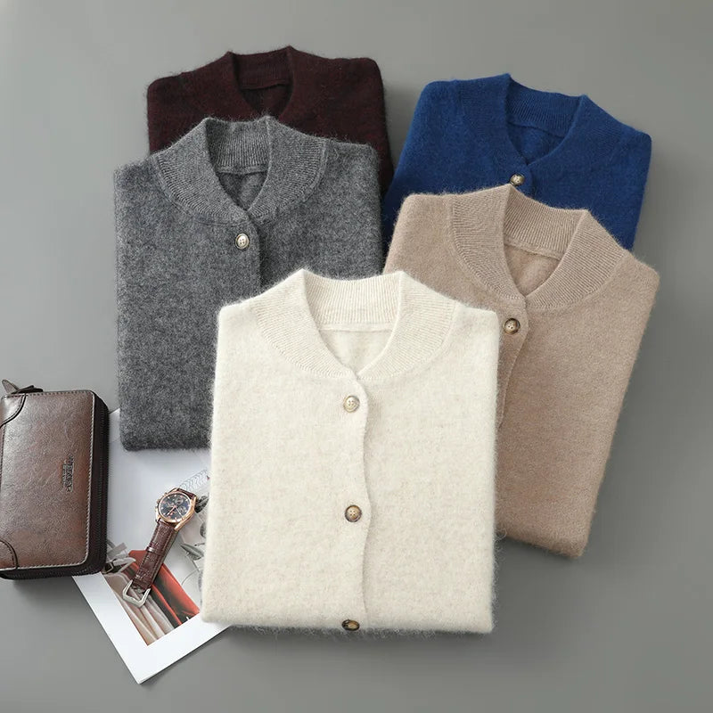Ensemble de cardigans en cachemire : blanc, beige, gris et bleu, boutons nacrés