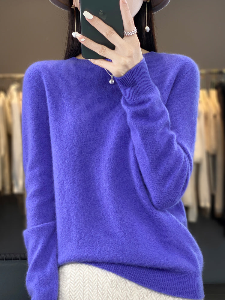 Pull en cachemire bleu violet à col montant, manches longues