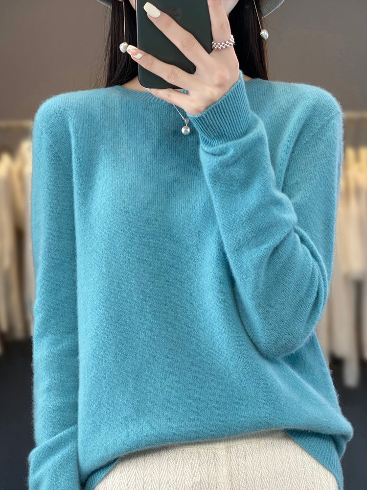 Pull en cachemire bleu turquoise à col montant, manches longues