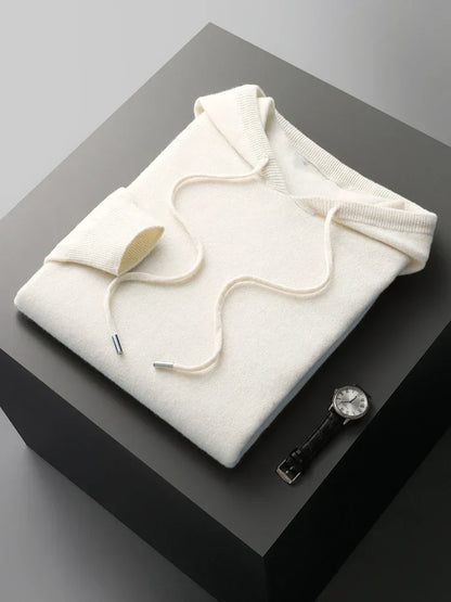 Veste à capuche en cachemire blanche, poche kangourou, cordons, tissu doux