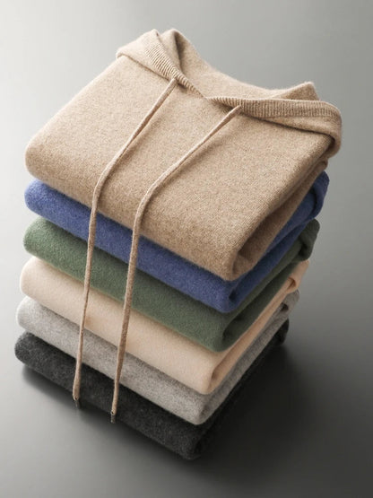 Piles de vestes à capuche en cachemire : beige, bleu, vert, gris foncé, cordons
