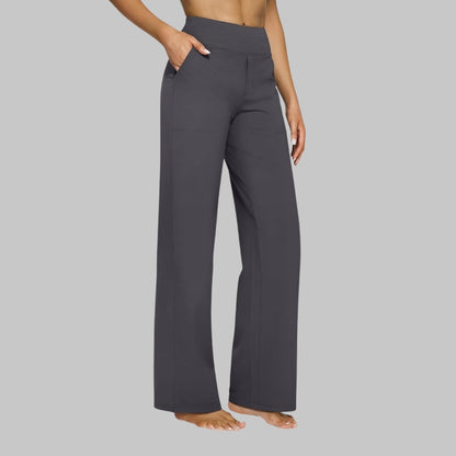 Pantalon confortable bleu nuit, taille haute, jambe droite et longueur cheville