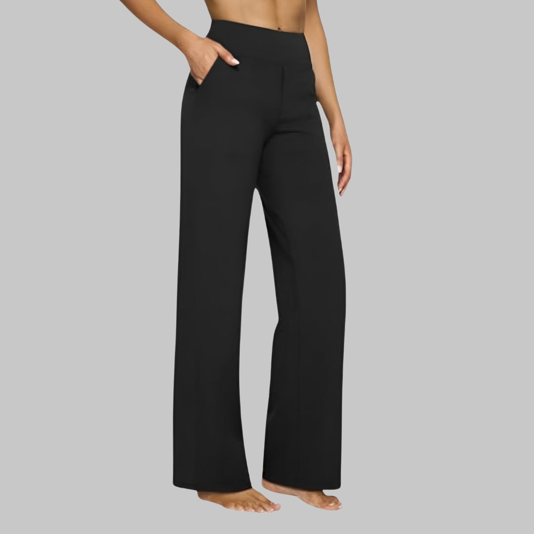 Pantalon confortable noir, taille haute, coupe ample et longueur cheville