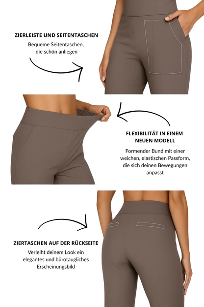 Pantalon confortable marron taupe avec poches fendues et empiècements à l’arrière