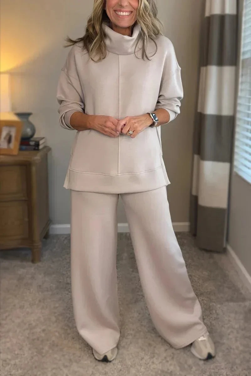 Ensemble sweat beige : haut à capuche et pantalon ample